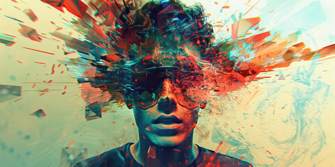 Schizophrenia: The Distorted Reality and Fragmented Self - Imagine a person surrounded by distorted visions and a fragmented sense of self, illustrating the experience of schizophrenia