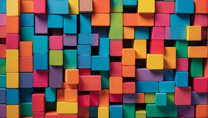 Stacked Wooden Blocks, Vibrant Multicolored Spectrum Display.