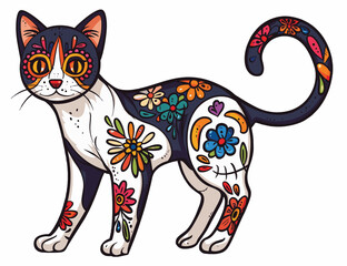 Mexican day of the dead colorful cat design