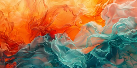 Vibrant Orange and Cool Aqua Abstract Layers Overlapping Artistic Image
