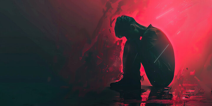 Suicidal Ideation: The Dark Thoughts and Hopelessness - Visualize a person consumed by dark thoughts and feelings of hopelessness, illustrating the experience of suicidal ideation.