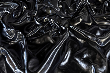 Obraz premium Sleek, reflective and lustrous surface of black shiny fabric. Timeless elegance. Background, fashion concept, luxury-theme. Black shiny fabric.