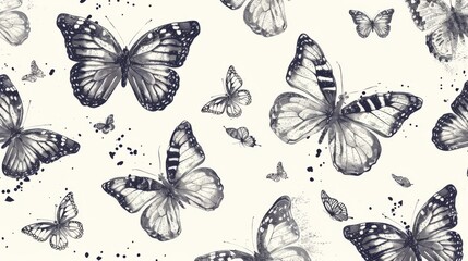 Butterflies hand drawn illustration, on a clean white background - obrazy, fototapety, plakaty