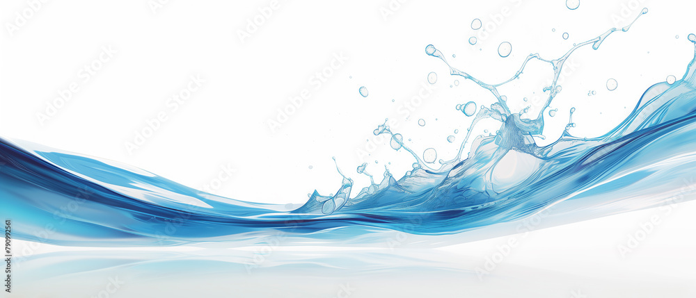 Poster A splash of water on a white background. The splash is in the middle of the image and extends from the left to the right side
