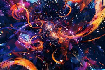 Vibrant Abstract Representation of a Surreal Nightclub Party with Swirling Colors and Dynamic Energy