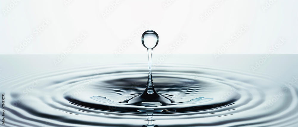Poster A drop of water is falling into a large wave. The water is calm and peaceful, and the drop is small and insignificant in comparison to the vastness of the ocean. Concept of tranquility and serenity