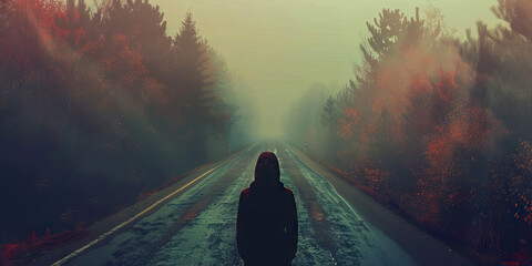 Regret: The Road Not Taken and Wistful Gaze - Picture a person looking down a road not taken with a wistful gaze, illustrating feelings of regret