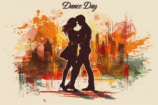 International Dance Day Vector Illustration dancing couple on color background. Design template for banner, flyer, invitation, brochure, poster or greeting card.