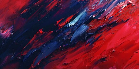 Bold Ruby Red Midnight Blue Abstract ArtworkStriking Brush Strokes - obrazy, fototapety, plakaty