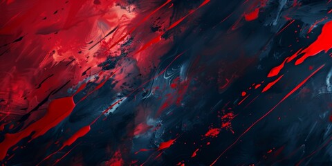 Bold Midnight Blue and Ruby Red Brush Strokes Collide in Vibrant Artistic Composition