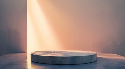 Lightbox-style podium emitting a soft glow, ethereal and soft for delicate items.