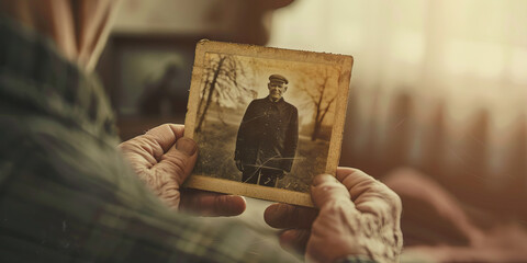 Nostalgia: The Faded Photograph and Longing Sigh - Imagine a faded photograph held by someone with a longing sigh, illustrating the bittersweet feeling of nostalgia