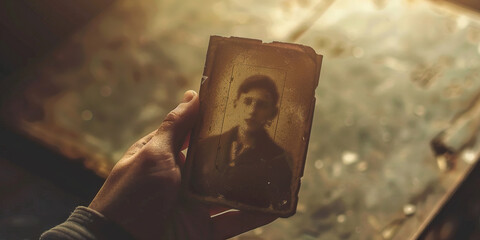 Nostalgia: The Faded Photograph and Longing Sigh - Imagine a faded photograph held by someone with a longing sigh, illustrating the bittersweet feeling of nostalgia