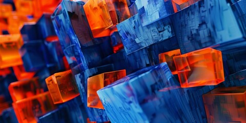 Bold Cobalt Blue and Fiery Orange Abstract Art Collide in Vibrant Composition.