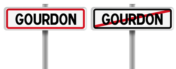 Panneau de GOURDON à l'Entrée et à la Sortie - Fond Transparent ou Blanc Disponible