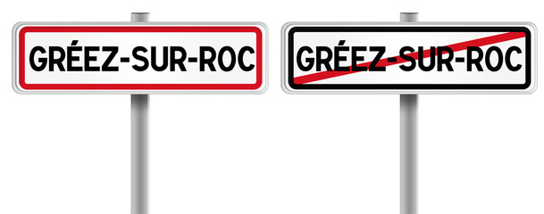 Panneau de GRÉEZ-SUR-ROC à l'Entrée et à la Sortie - Fond Transparent ou Blanc Disponible