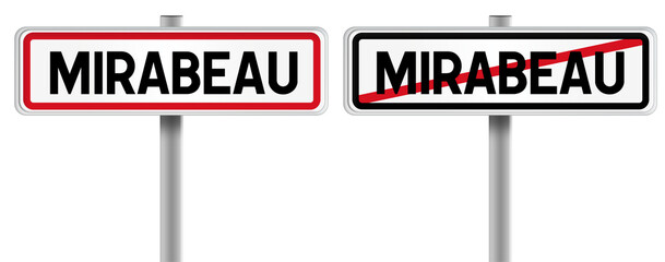 Panneau de MIRABEAU à l'Entrée et à la Sortie - Fond Transparent ou Blanc Disponible