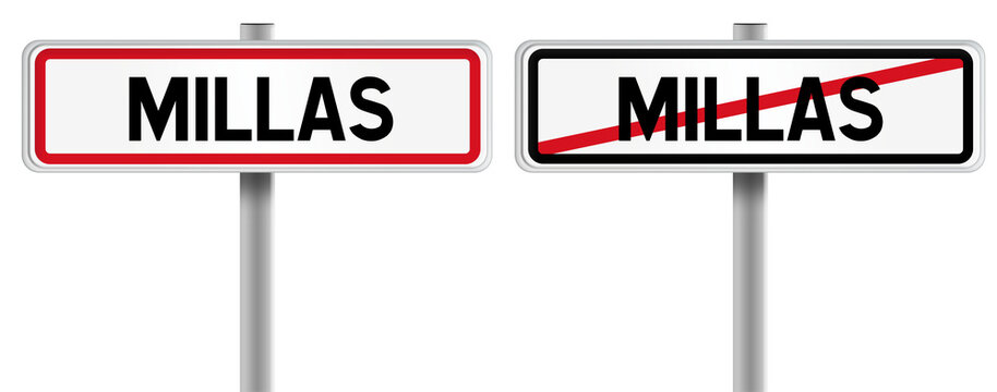 Panneau de MILLAS &agrave; l'Entr&eacute;e et &agrave; la Sortie - Fond Transparent ou Blanc Disponible