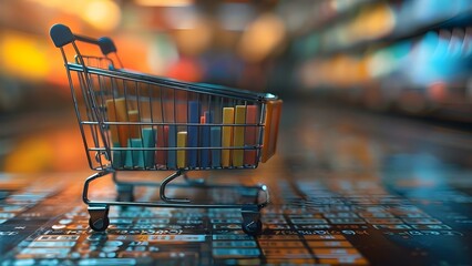 Optimizing Marketing and Sales Strategies with Data Charts in a Shopping Cart. Concept E-commerce Analytics, Data Visualization, Sales Optimization, Marketing Strategies, Shopping Cart Analysis - obrazy, fototapety, plakaty