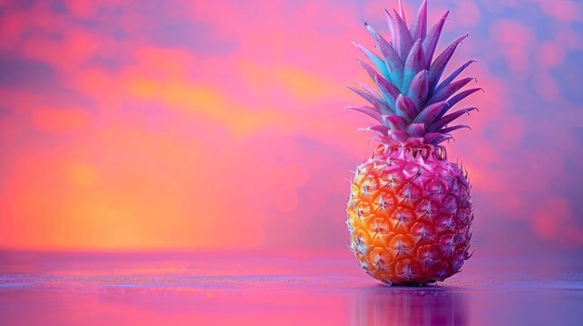 Vibrant tropical pineapple with dramatic pink and purple hues
