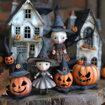 Una imagen de una decoración de Halloween con dos brujitas adorables
