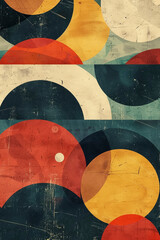 Dynamic Glitch Patterns, Colorful Digital grunge background with circles in red, blue, beige, orange, aqua