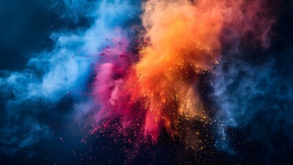 Colorful powder for vibrant energy in ads social media or branding campaigns. Concept Marketing Campaigns, Branding, Social Media Ads, Colorful Powder, Vibrant Energy - obrazy, fototapety, plakaty