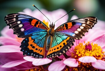 illustration, vivid butterfly perched flower petals close nature, colorful, vibrant, insect, wildlife, closeup, beautiful, macro, garden, delicate