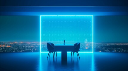 For virtual background: Futuristic Workspace - Neon Cityscape View