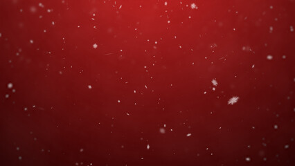White snowflakes on a red background seamless looped. Snowfall, snowstorm, realistic snow falls chaotically from top to bottom. Abstract festive gradient New Year, Christmas background. 8k