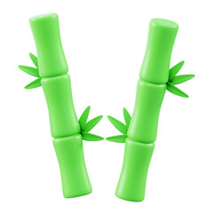 3D rendered green bamboo icon on transparent background