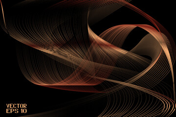 Abstract Bronze and Brown Pattern with Waves. Striped Linear Texture. Vector. 3D Illustration