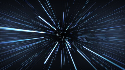 Speed Blue, cyan and white light, neon glowing rays lines. Colored, hyper jump. Abstract creative neon color speed background. Space blurry 4K.