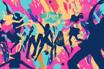 International Dance Day. Design template for banner, flyer, invitation, brochure, poster or greeting card. Vector Illustration dancing couple on color background.