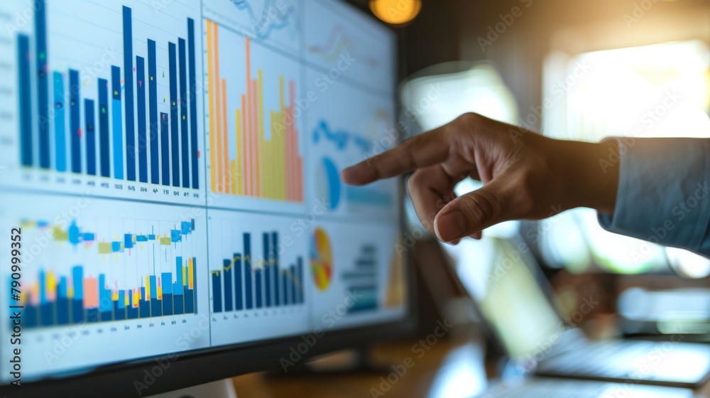 Poster financial analyst pointing to an upward trend on a gold price graph during a presentation.