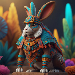 a cute rabbit wearing aztec custome. Cartoon rabbit