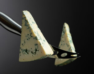 Cheese knife and piece of blue cheese.
