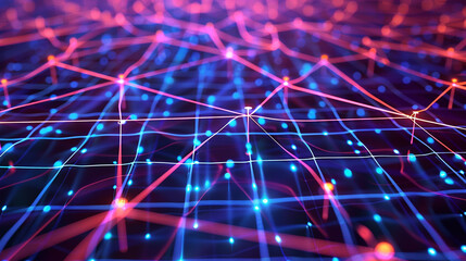 Digital communication matrix, where vibrant lines link nodes across a technologically advanced background, showcasing network structures.