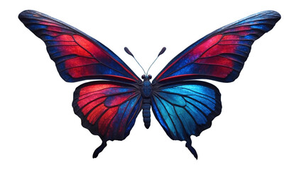 Fantasy butterfly with beautiful wings in blue and red color isolated on white 