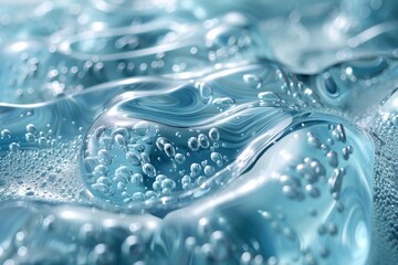 Transparent aqua gel bubbles and splashes, creating a clean and vivid abstract background. - 791001594