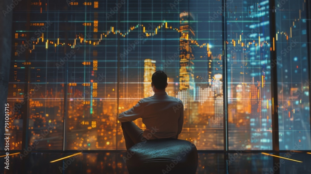 Aufkleber investor analyzing a 3d rendered visualization of gold price movements projected on a screen.