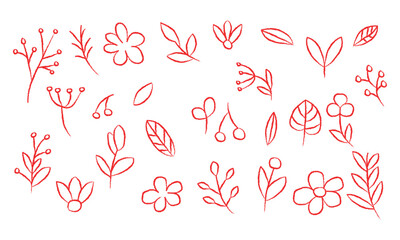 floral doodle hand drawn brush texture vector. vector simple flower brush vector. leaf brush stroke vector
