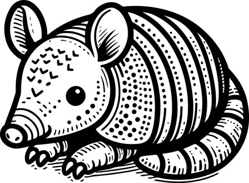 recommend clip art: Armadillo black outline children coloring book illustration.