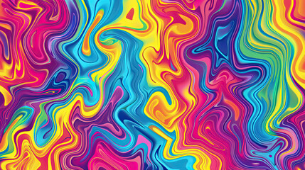 Seamless psychedelic rainbow ridged topological map pattern background texture. Trippy abstract wavy swirls dopamine background - obrazy, fototapety, plakaty