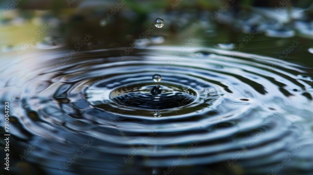 Aufkleber Raindrops falling on a tranquil pond, creating concentric circles that ripple outwards in mesmerizing patterns.
