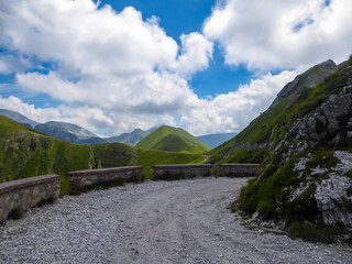 Scenic mtb trail along ancient pathway from the Alps to the sea, through the Italian regions of...
