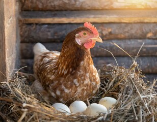 Kura wysiadująca jajka w kurniku