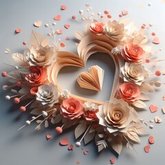 A Layered Heart Adorned with Roses and a Sparkling Gem Expressing Deep Romantic Love - obrazy, fototapety, plakaty