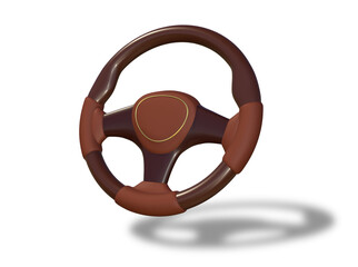Classic car steering wheel on white background, 3D renderinng Image.	
