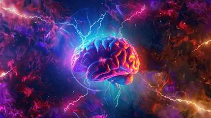 Tuinposter Human brain with neuroses in action with lightning ©  Mohammad Xte